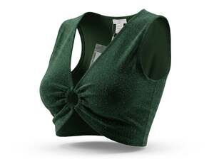 St Patrick’s Day Parade NWT Dark Green Glitter V-Neck O-Ring Twist Front Crop To